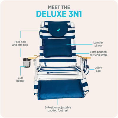 Ostrich Deluxe 3N1 Outdoor Lawn Beach Lounge Chair w/ Footrest, Stripe(Open Box) - VMInnovations