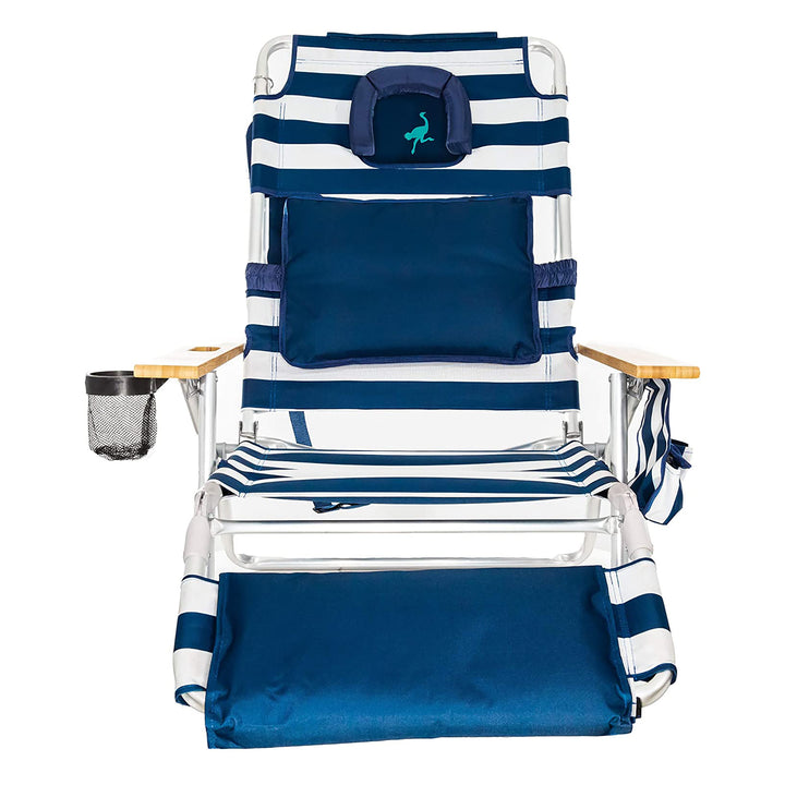 Ostrich Deluxe 3N1 Outdoor Lawn Beach Lounge Chair with Footrest, Blue Stripe