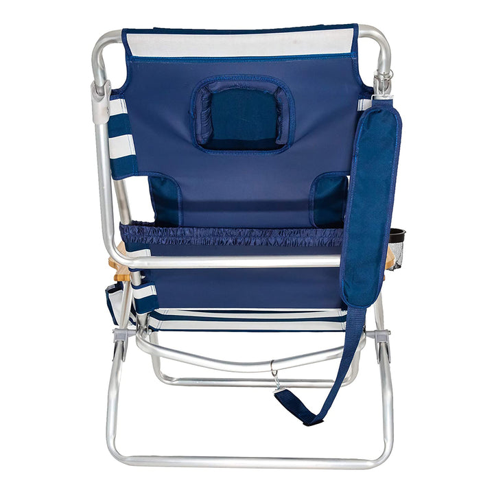 Ostrich Deluxe 3N1 Outdoor Lawn Beach Lounge Chair with Footrest, Blue Stripe