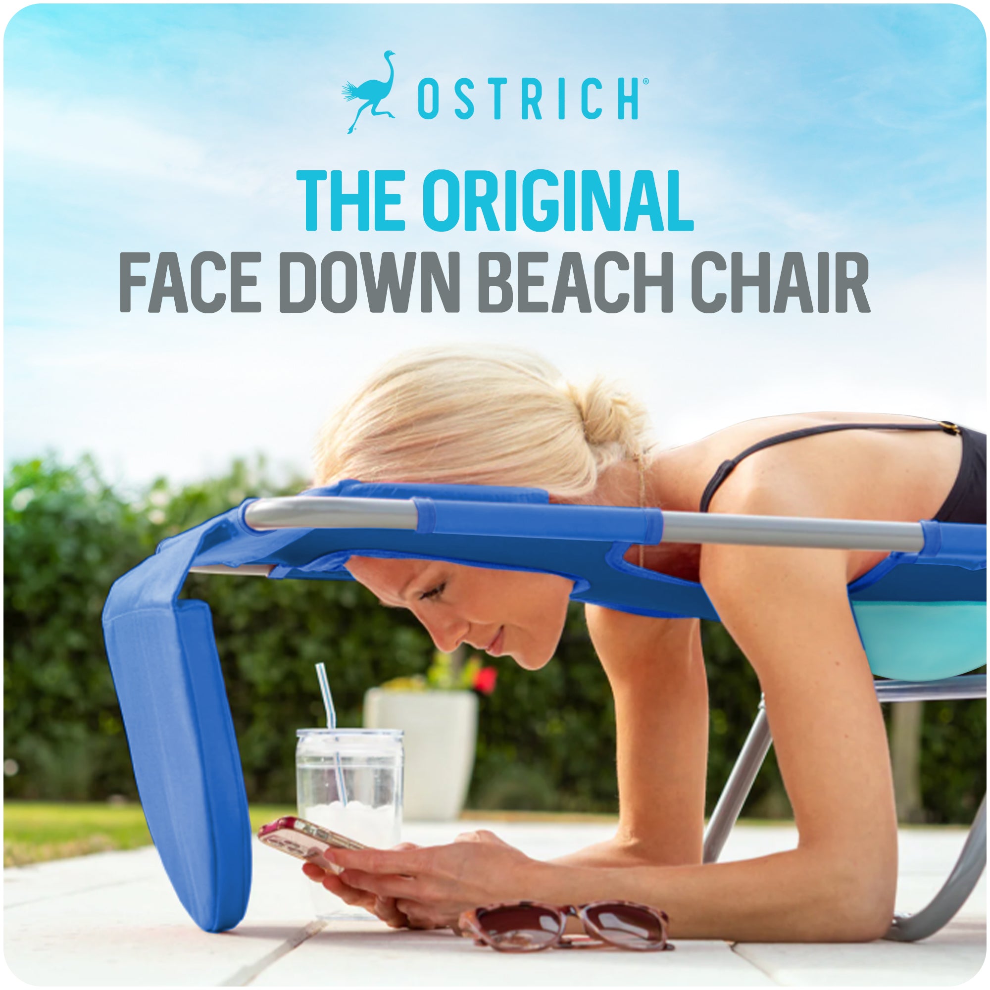 Ostrich Ladies Comfort Lounger, Beach Camping Pool Tanning Chair, Blue(Open Box)