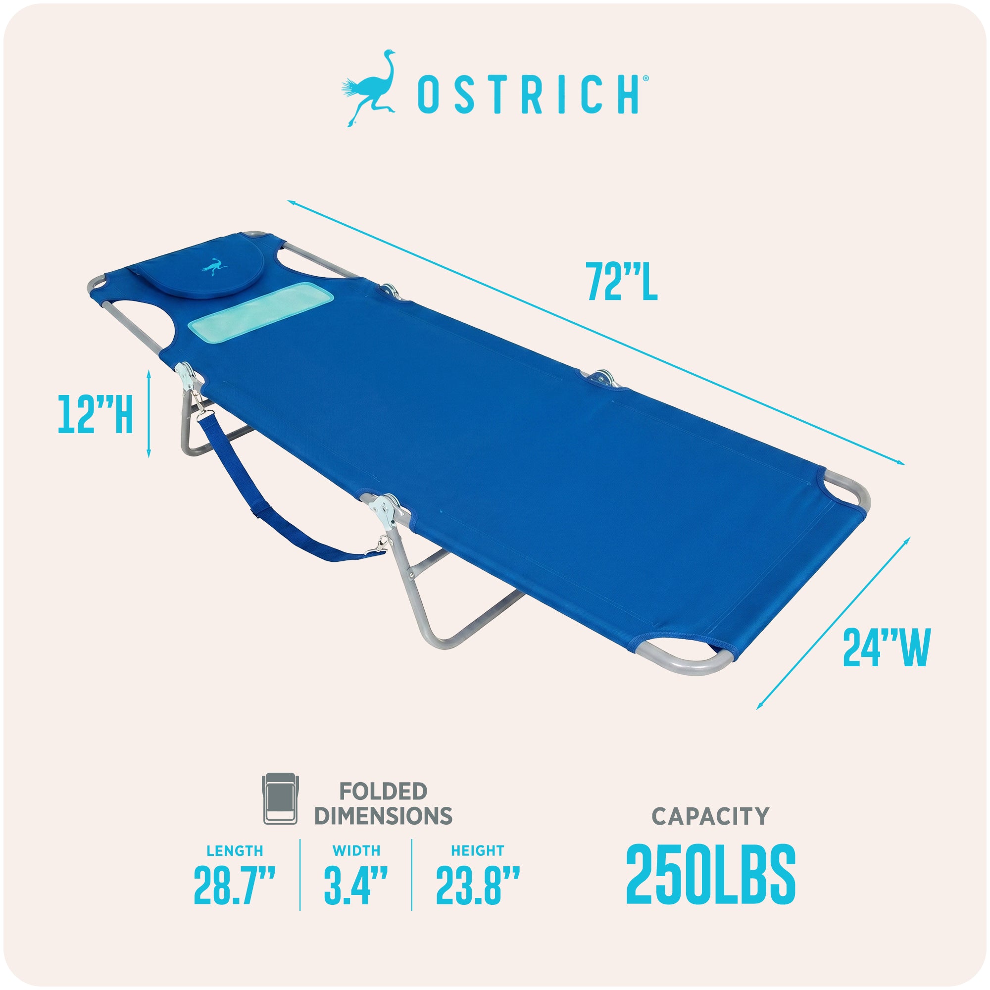 Ostrich Comfort Lounger Face Down Sunbathing Chaise Lounge Beach Chair (Damaged)