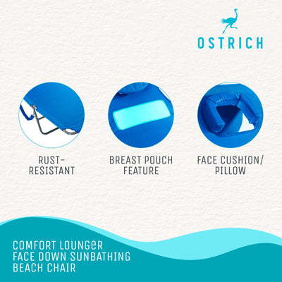 Ostrich Comfort Lounger Face Down Sunbathing Chaise Lounge Beach Chair (4 Pack)