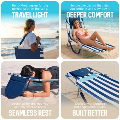 Ostrich Comfort Lounger Face Down Chaise Lounge Beach Chair, Stripes (For Parts)