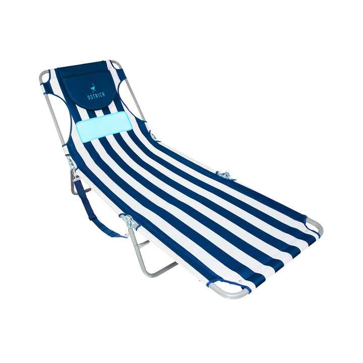 Ostrich Ladies Comfort Lounger, Beach Camping Pool Tanning Chair, Blue Stripe