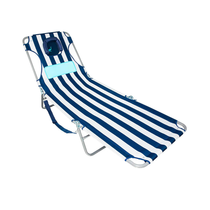 Ostrich Ladies Comfort Lounger, Beach Camping Pool Tanning Chair, Blue Stripe