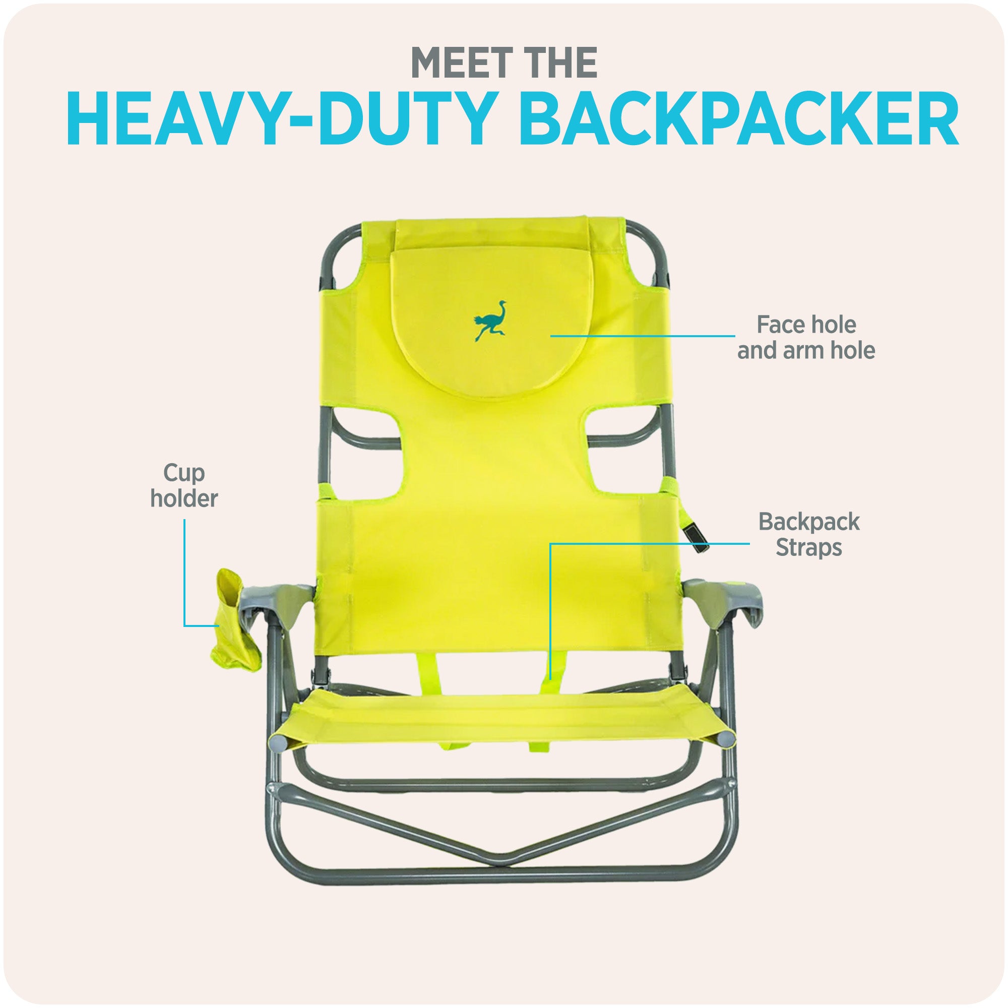 Ostrich On-Your-Back Lounge 5 Position Reclining Beach Chair, Green (Used) - VMInnovations