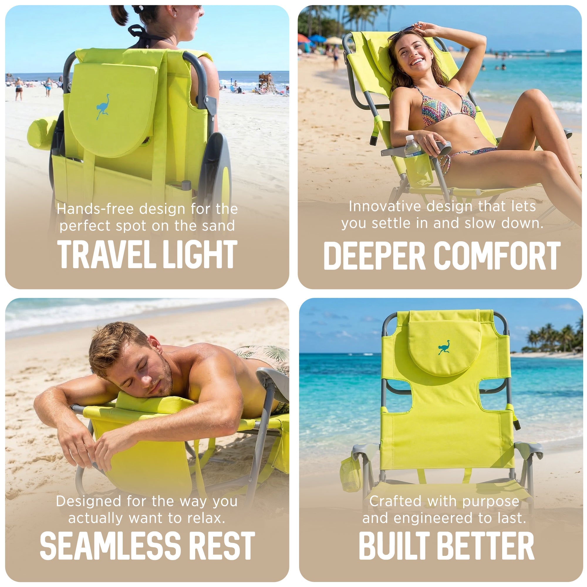 Ostrich On-Your-Back Outdoor Lounge 5 Position Reclining Beach Chair (For Parts)