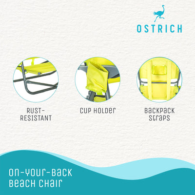 Ostrich On-Your-Back Outdoor Lounge 5 Position Reclining Beach Chair (3 Pack) - VMInnovations