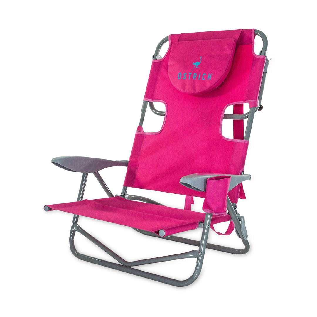 Ostrich On-Your-Back Lounge 5 Position Reclining Beach Lake Chair, Pink (Used)