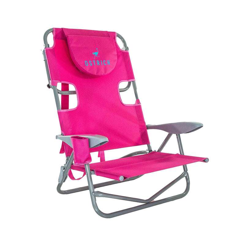 Ostrich On-Your-Back Lounge 5 Position Reclining Beach Lake Chair, Pink (Used)