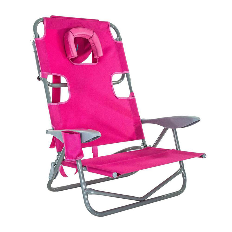 Ostrich On-Your-Back Lounge 5 Position Reclining Beach Lake Chair, Pink (Used)