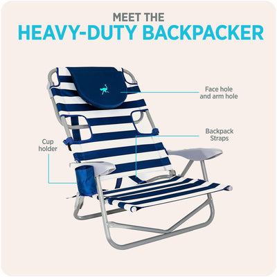 Ostrich On-Your-Back Outdoor Reclining Beach Pool Camp Chair, Stripe(Open Box)
