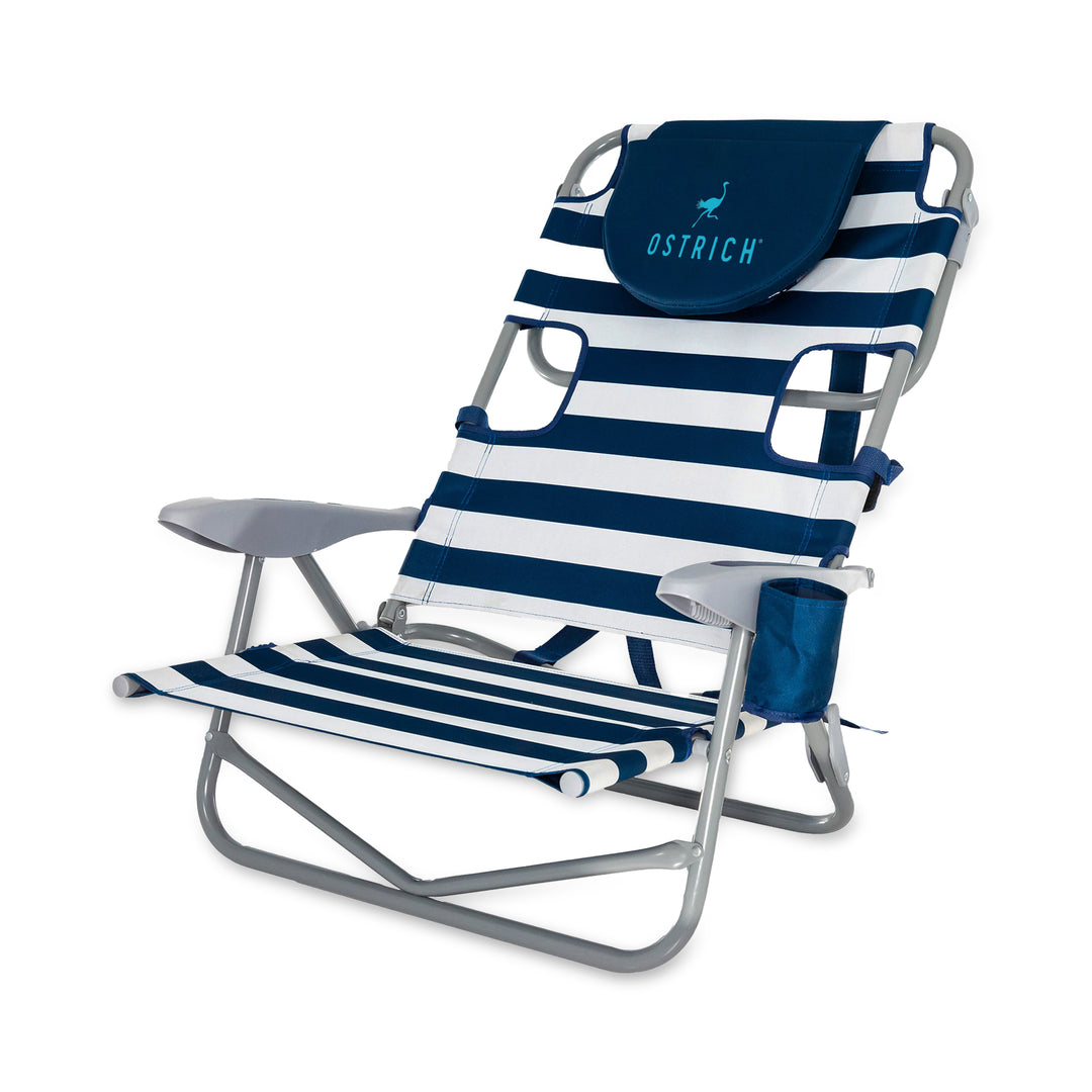 Ostrich On-Your-Back Outdoor Reclining Beach Pool Camping Chair, Blue Stripe