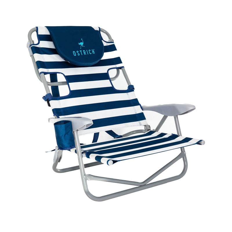 Ostrich Outdoor Lounge 5 Position Recline Beach Chair, Striped Blue (For Parts)