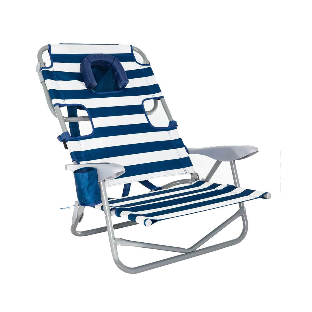 Ostrich On-Your-Back Outdoor Reclining Beach Pool Camping Chair, Blue Stripe