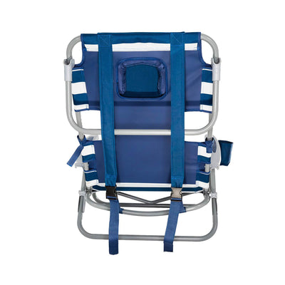 Ostrich On-Your-Back Outdoor Reclining Beach Pool Camping Chair, Blue Stripe