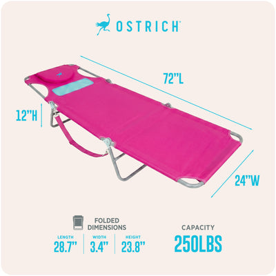Ostrich Ladies Comfort Lounger, Beach Camping Pool Tanning Chair, Pink(Open Box)