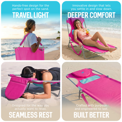 Ostrich Lounger Face Down Sunbathing Chaise Lounge Beach Chair, Pink (For Parts)