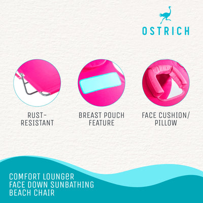Ostrich Comfort Lounger Face Down Sunbathing Chaise Beach Chair, Pink (2 Pack)