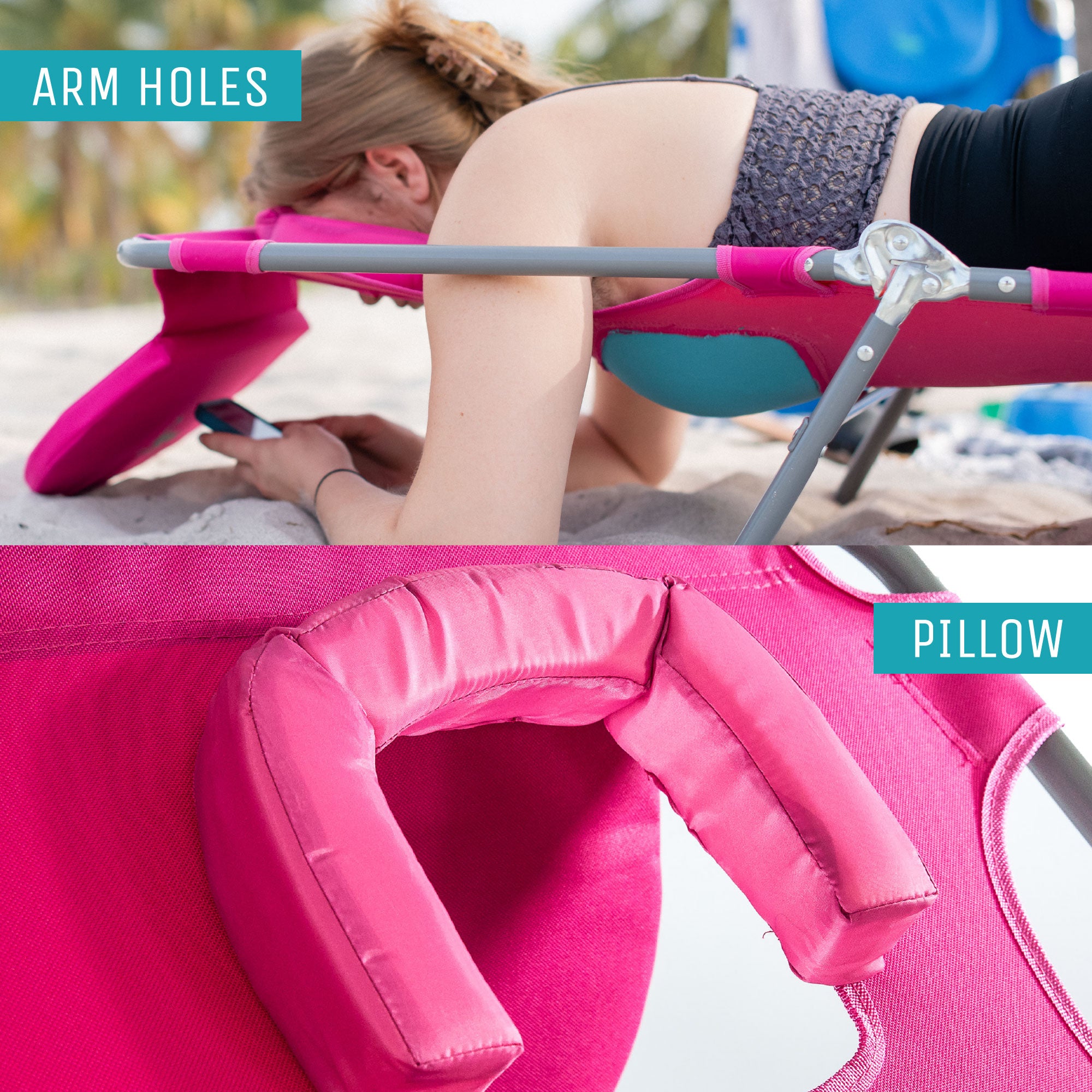 Ostrich 2 Pack Ladies Comfort Lounger, Beach Camping Tanning Chair Blue/Pink
