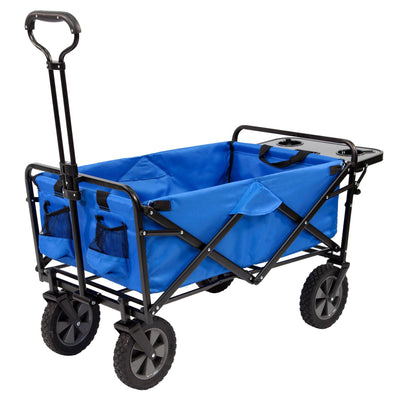 Mac Sports Folding Outdoor Garden Utility Wagon Cart w/ Table, Blue (2 Pack)