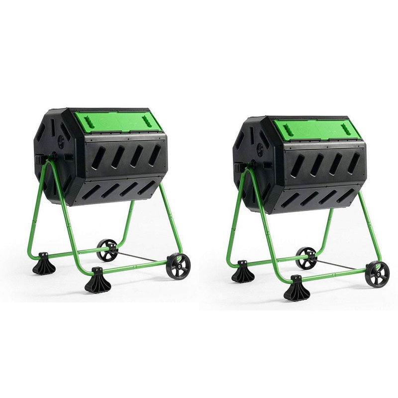 Hot Frog 37 Gallon Dual Chamber Quick Curing Tumbling Composter Bin (2 Pack)