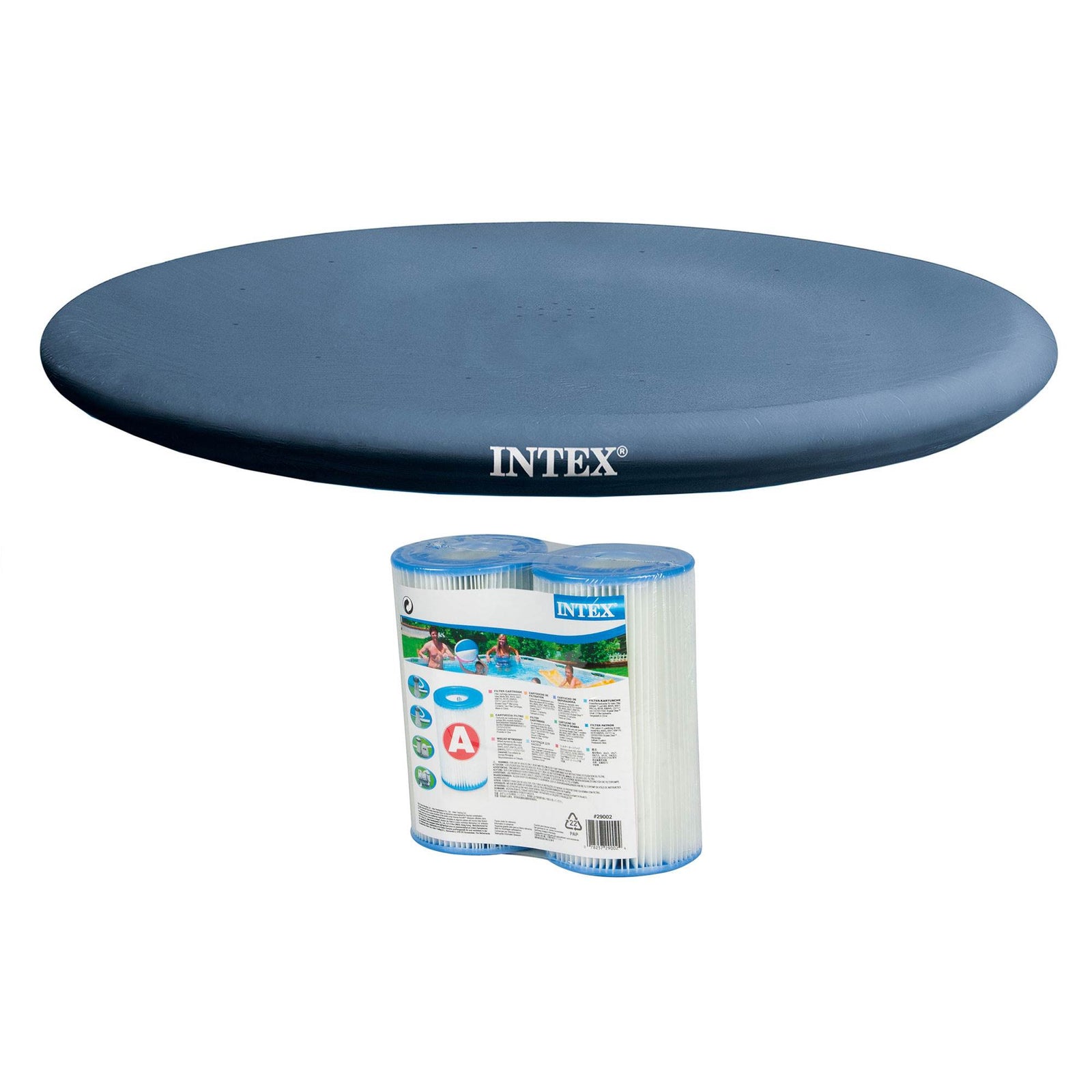 Intex 13 Foot Easy Set Rope Tie PVC Pool Cover w/ Type A/C Filter Cartridges - VMInnovations
