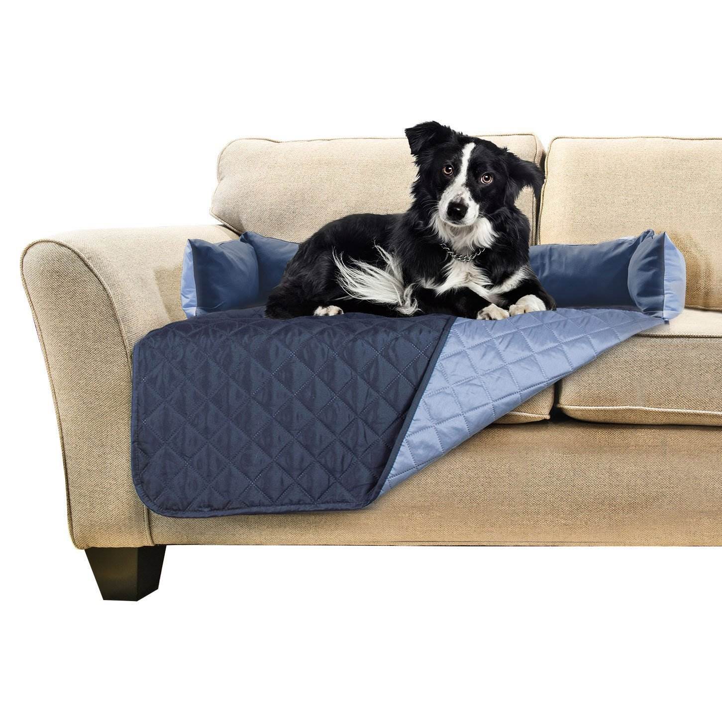 Furhaven Sofa Buddy Pet Blanket Furniture Cover, Medium, Navy and Blue (2 Pack)