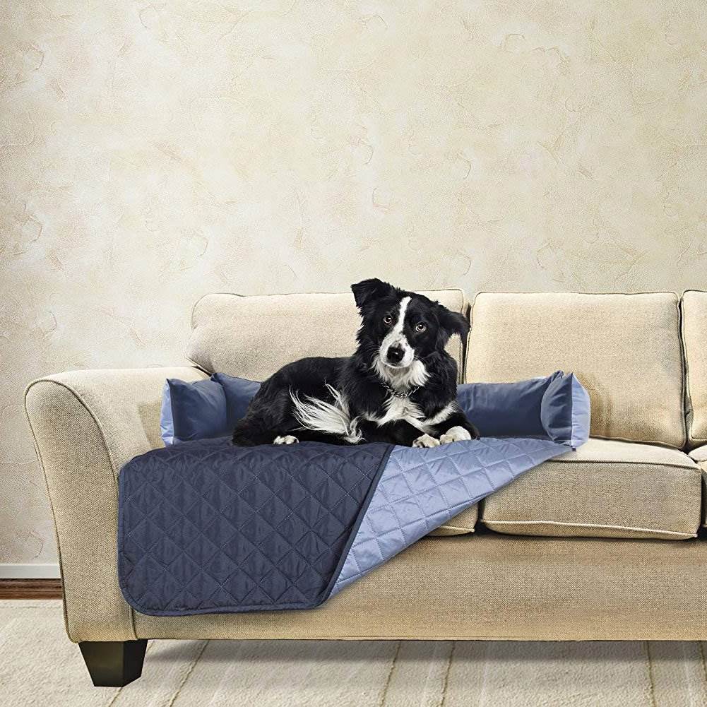 Furhaven Sofa Buddy Pet Blanket Furniture Cover, Medium, Navy and Blue (2 Pack)