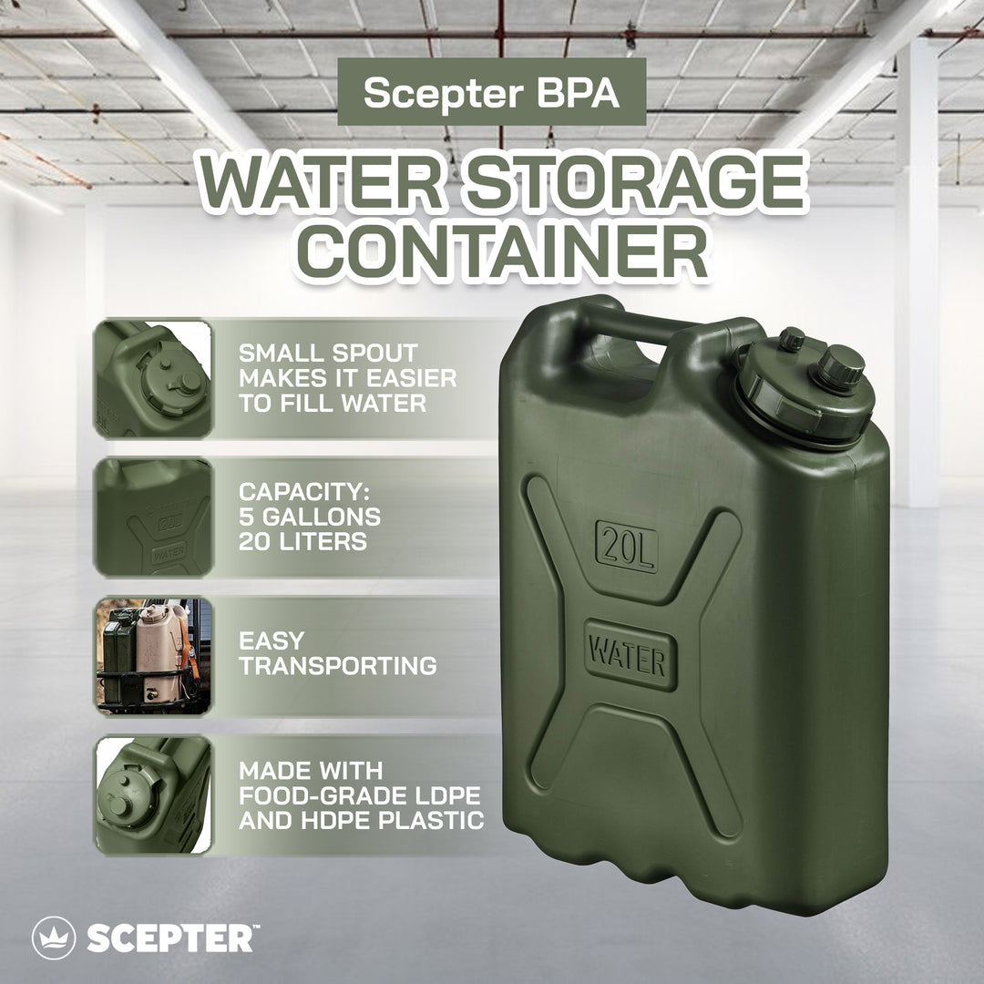 Scepter BPA Durable 5 Gallon Portable Water Jug Storage Container, Green, 3 Pack