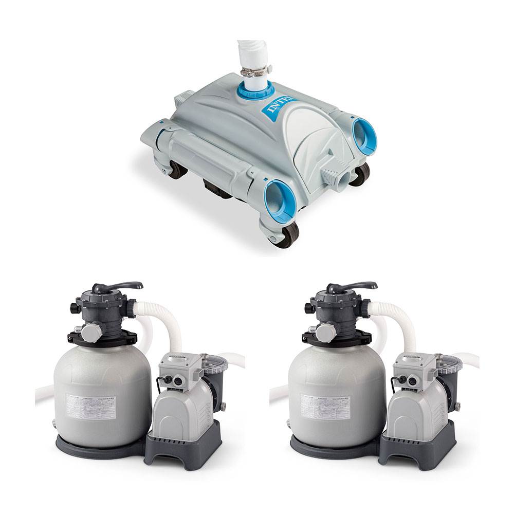 Intex Automatic Pool Vacuum & Krystal Clear 3000 GPH Sand Filter Pump (2 Pack)