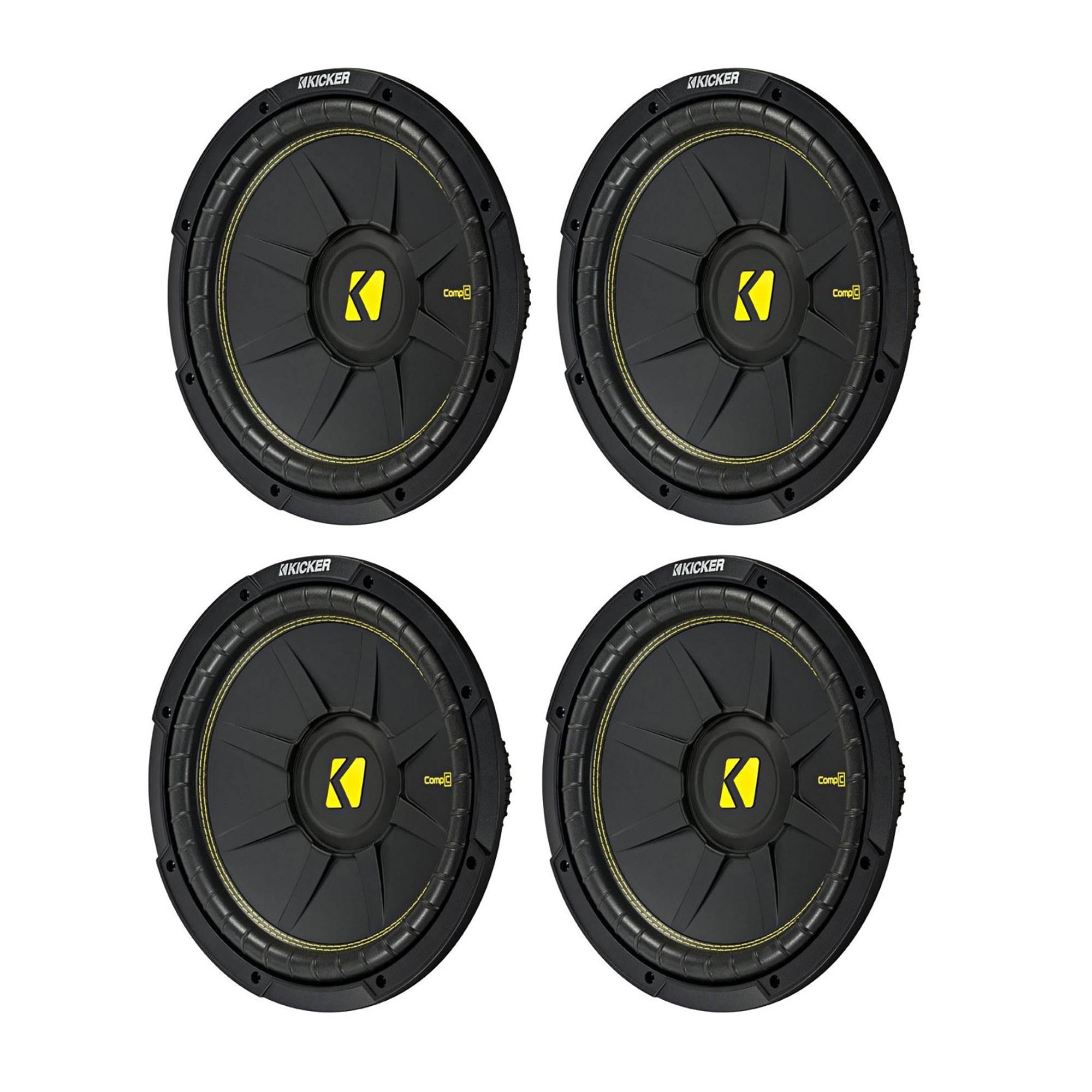 Kicker 12 Inch CompC 1200 Watt 4 Ohm Single Voice Coil SVC Subwoofer (4 Pack)
