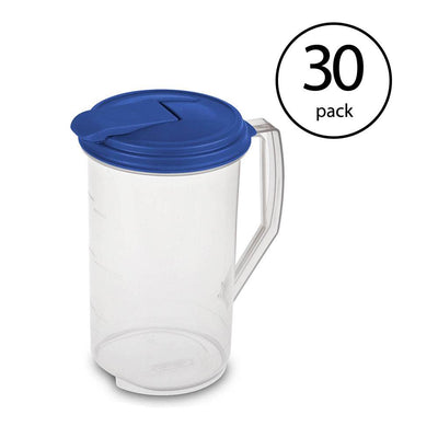 Sterilite 04864106 2 Quart Round Plastic Hinged Pitcher, Sky Blue Lid (30 Pack)