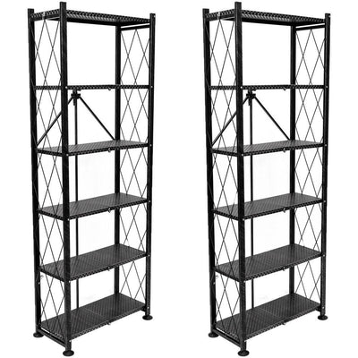Origami 6 Tier Classic Steel Bookcase Organizer Storage Rack, Black (2 Pack) - VMInnovations