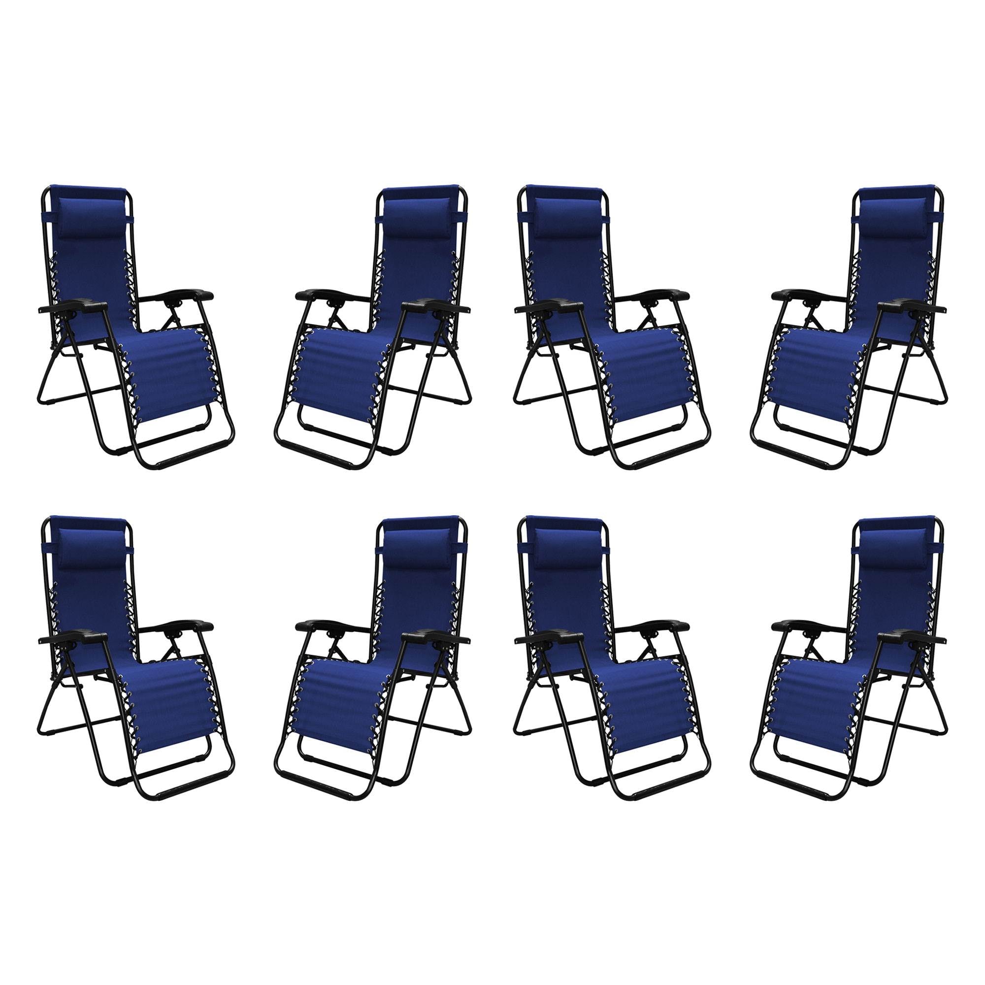 Caravan Canopy Infinity Zero Gravity Steel Frame Patio Deck Chair, Blue (8 Pack)
