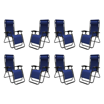 Caravan Canopy Infinity Zero Gravity Steel Frame Patio Deck Chair, Blue (8 Pack)