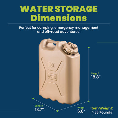 Scepter Lightweight BPA 5 Gallon 20 Liter Portable Water Storage Container, Sand (4 Pack) - VMInnovations