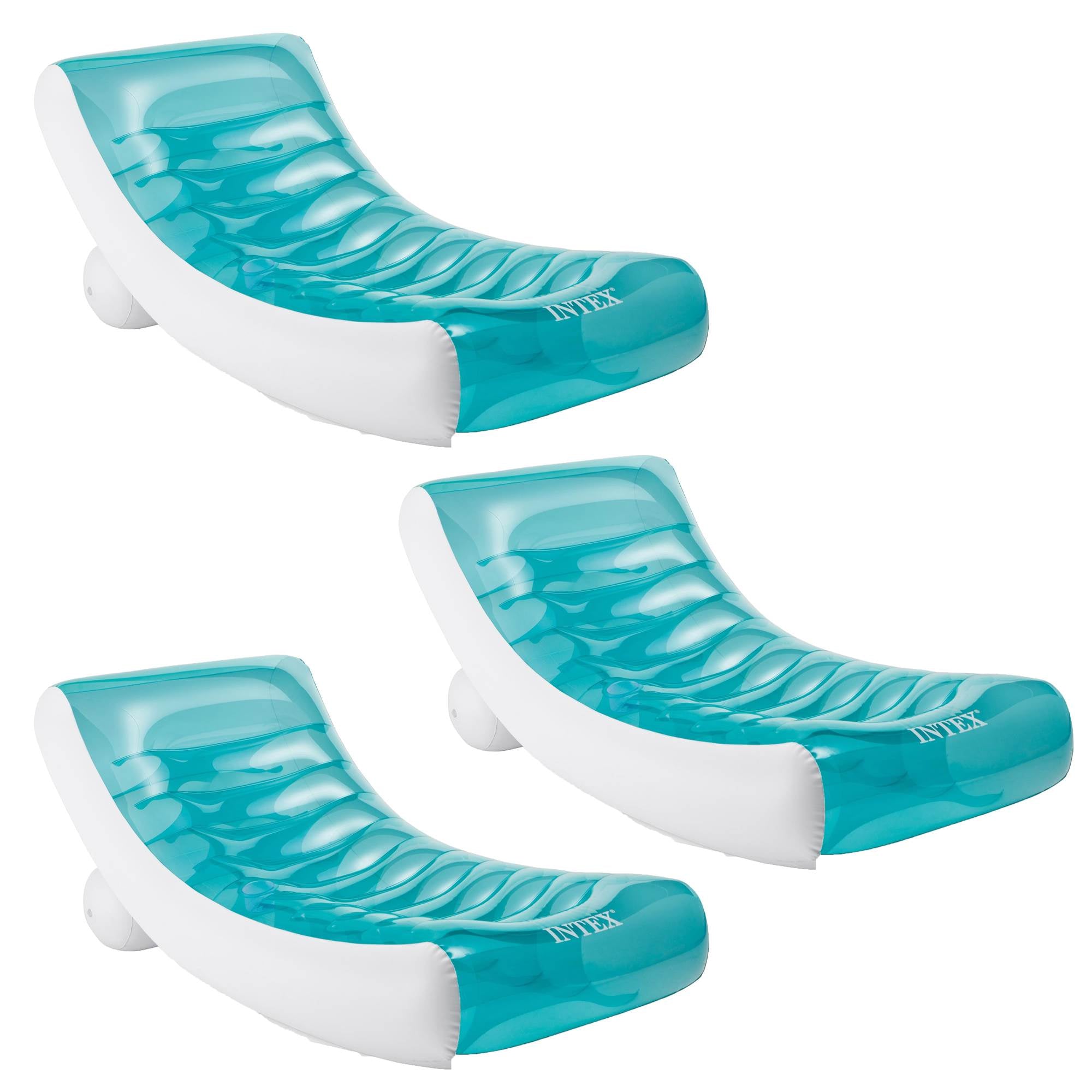 Intex Inflatable Rockin Lounge Pool Floating Raft Chair with Cupholder (3 Pack)