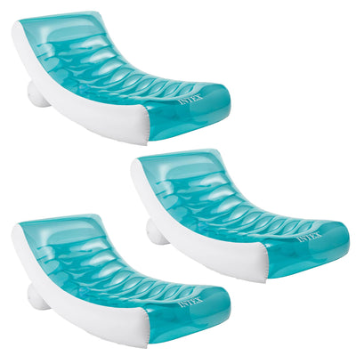 Intex Inflatable Rockin Lounge Pool Floating Raft Chair with Cupholder (3 Pack)