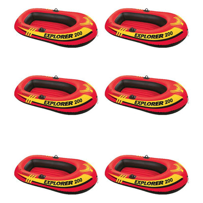 Intex Explorer 200 Inflatable 2 Person Boat Raft Set w/  2 Oars & Pump (6 Pack)