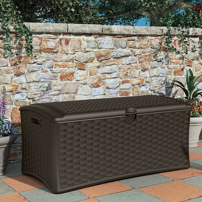 Suncast 72 Gallon Resin Wicker Outdoor Patio Storage Deck Box, Brown (6 Pack) - VMInnovations