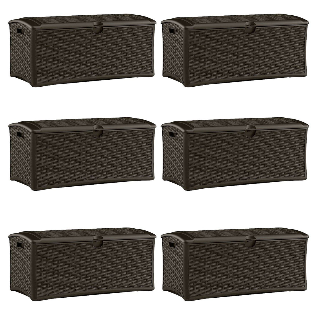 Suncast 72 Gallon Resin Wicker Outdoor Patio Storage Deck Box, Brown (6 Pack)