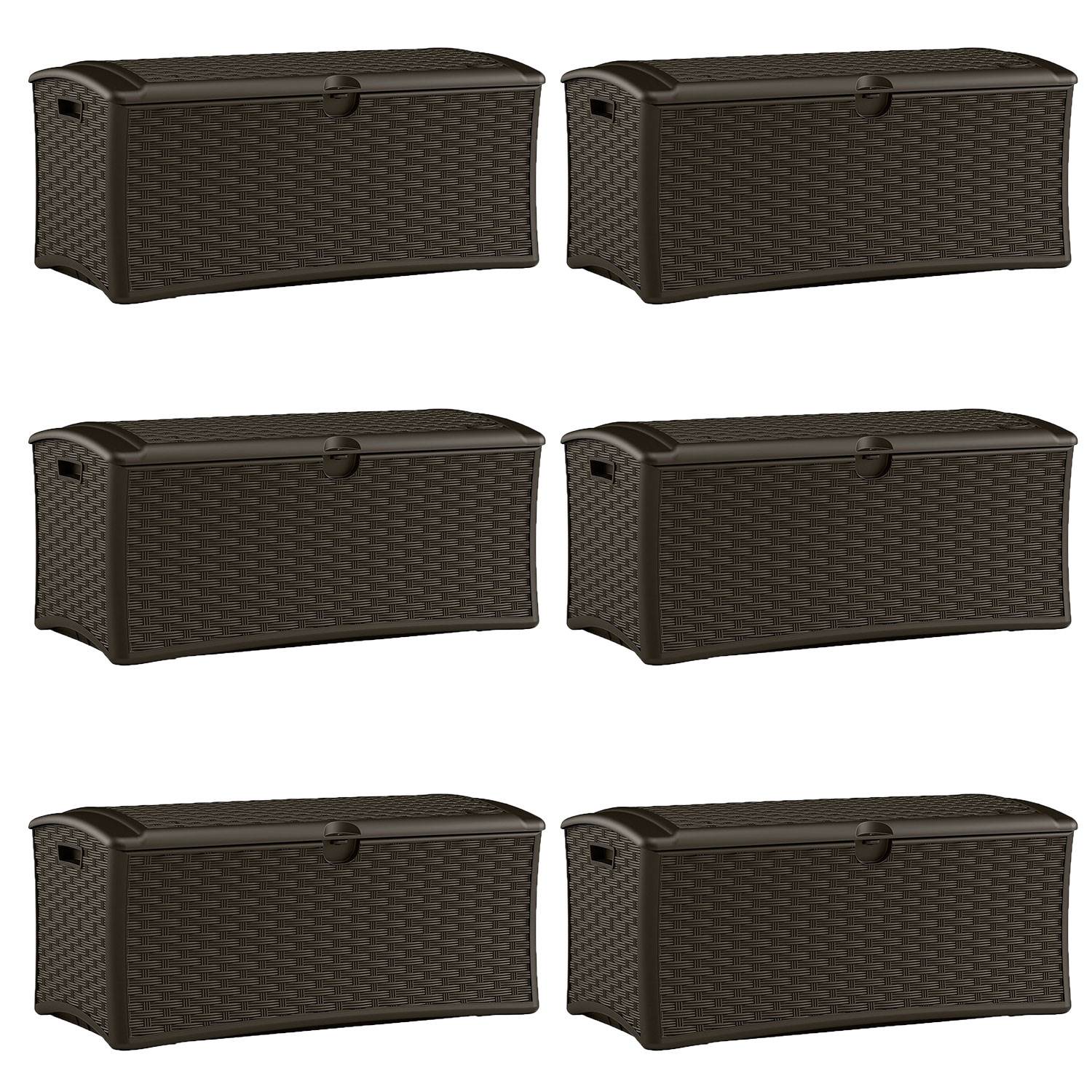 Suncast 72 Gallon Resin Wicker Outdoor Patio Storage Deck Box, Brown (6 Pack) - VMInnovations