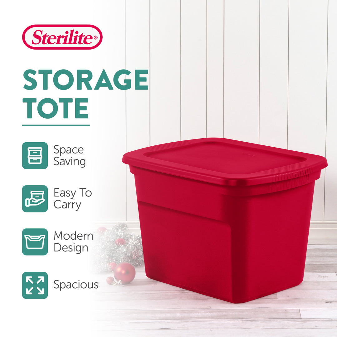 Sterilite 18 Gallon Plastic Stackable Storage Tote Container Bin, Red (16 Pack)