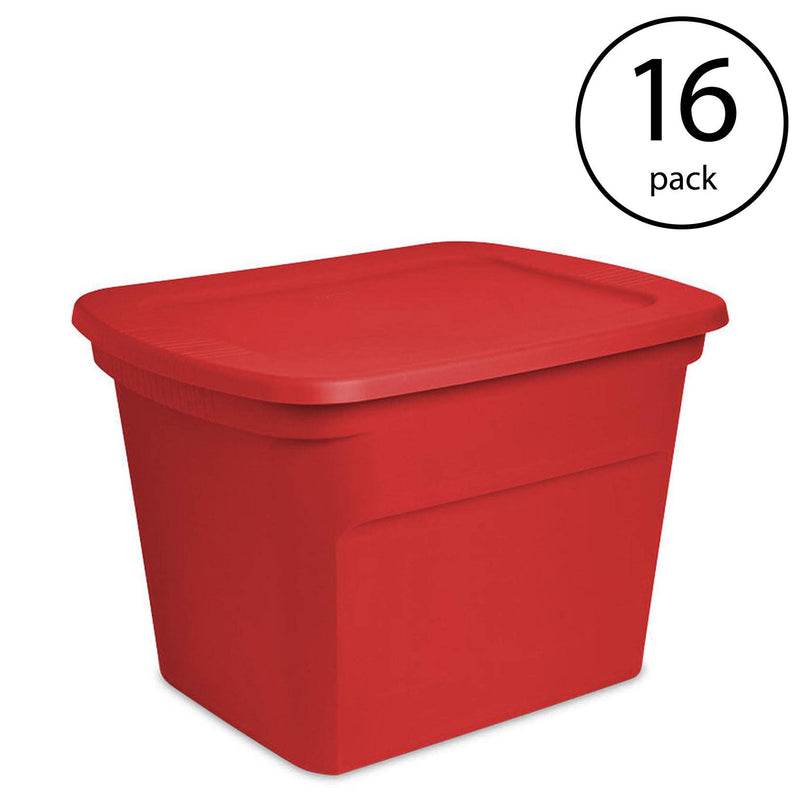 Sterilite 18 Gallon Plastic Stackable Storage Tote Container Bin, Red (16 Pack)