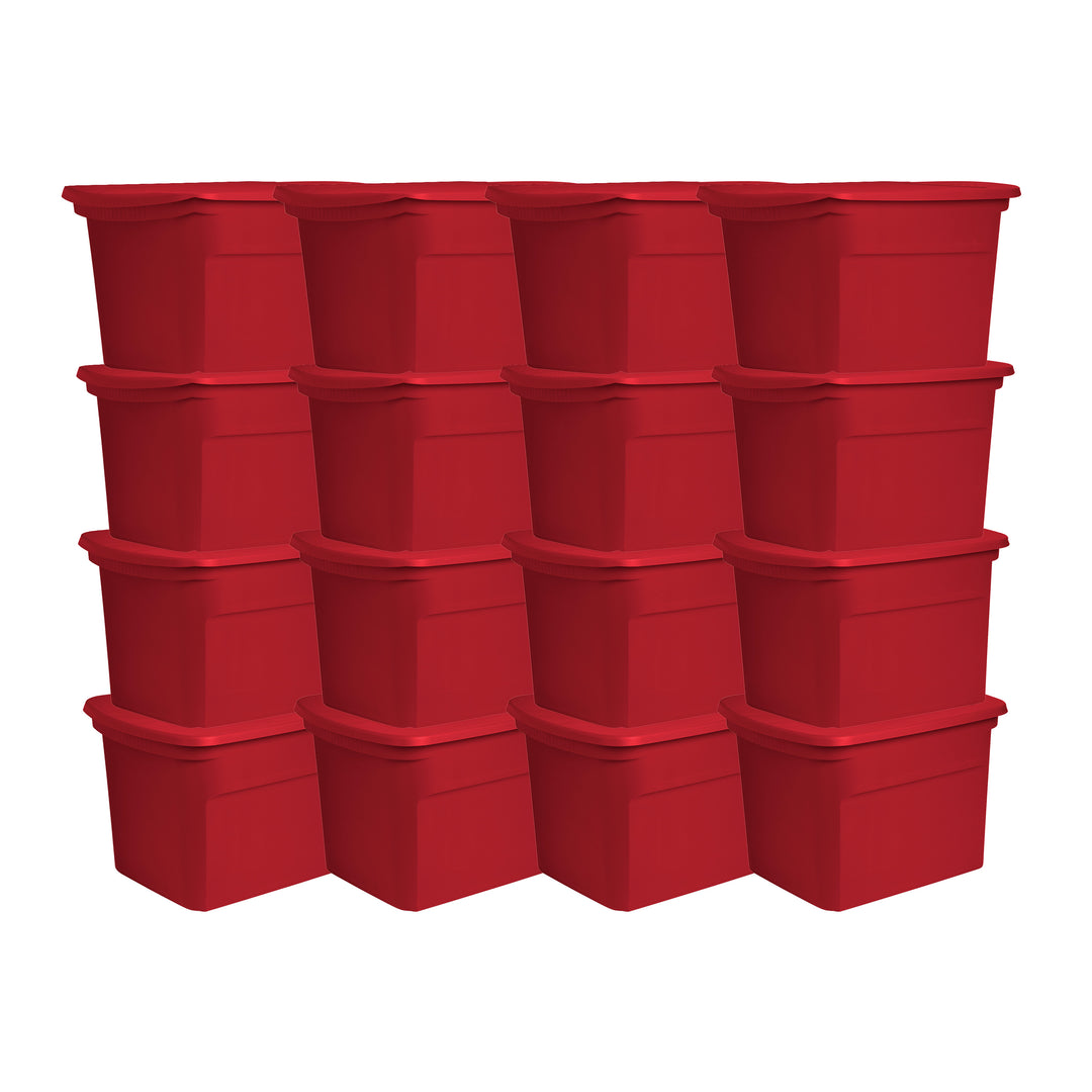 Sterilite 18 Gallon Plastic Stackable Storage Tote Container Bin, Red (16 Pack)