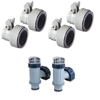 Intex Replacement Collar Hose Adapter B (4 Pack) + Plunger Valves Parts (Pair)