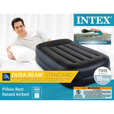 Intex Dura-Beam Pillow Rest Air Mattress Bed w/ Built-In Pump, Twin (3 Pack)