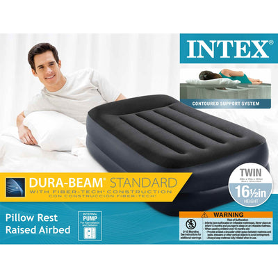 Intex Dura-Beam Pillow Rest Air Mattress Bed w/ Built-In Pump, Twin (2 Pack)