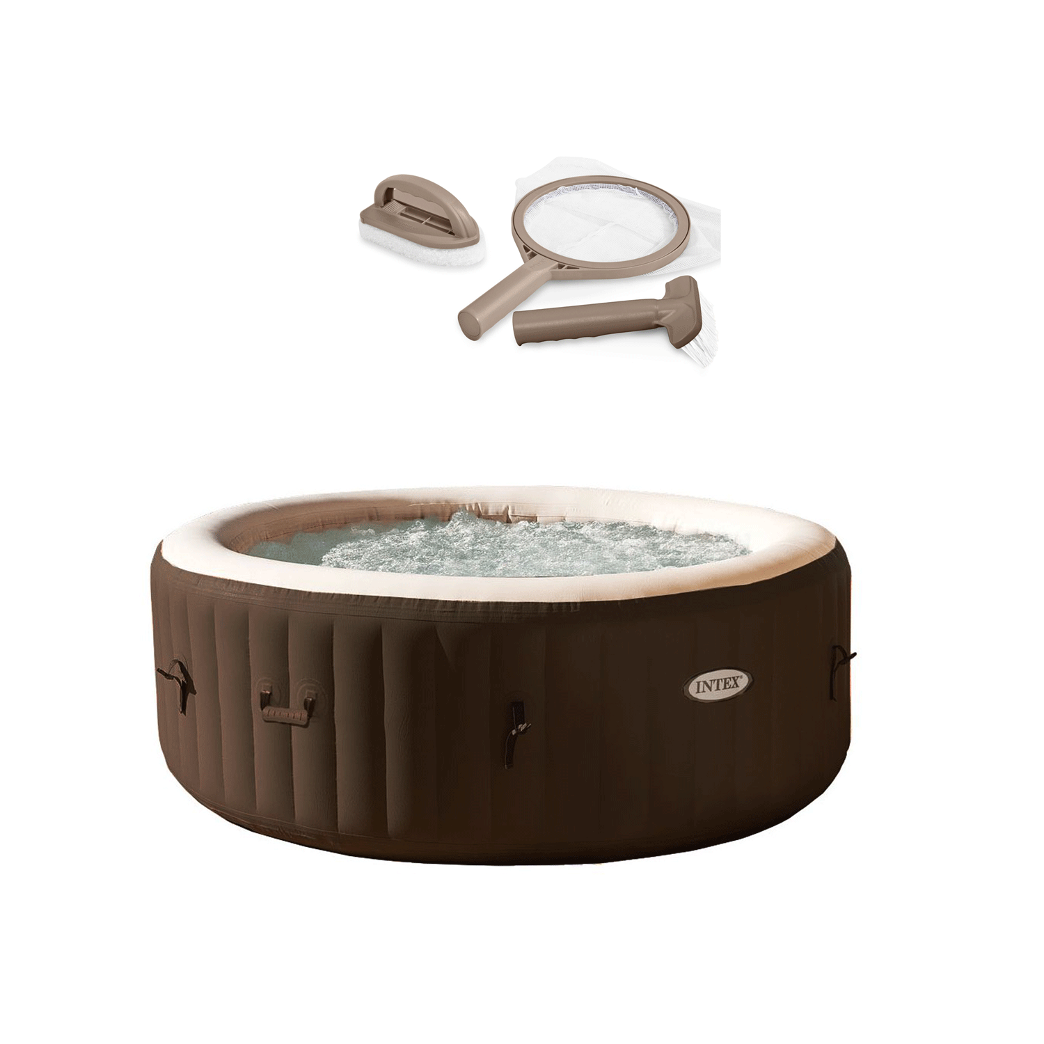 Intex PureSpa Inflatable 4 Person Hot Tub and Brown Hot Tub Maintenance Kit